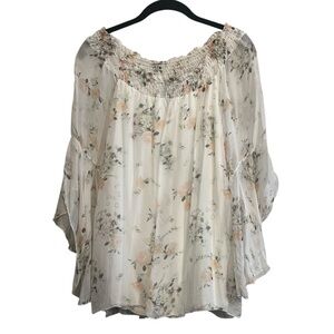 Floral Off-Shoulder 100% Silk Blouse Made in Italy Size Large